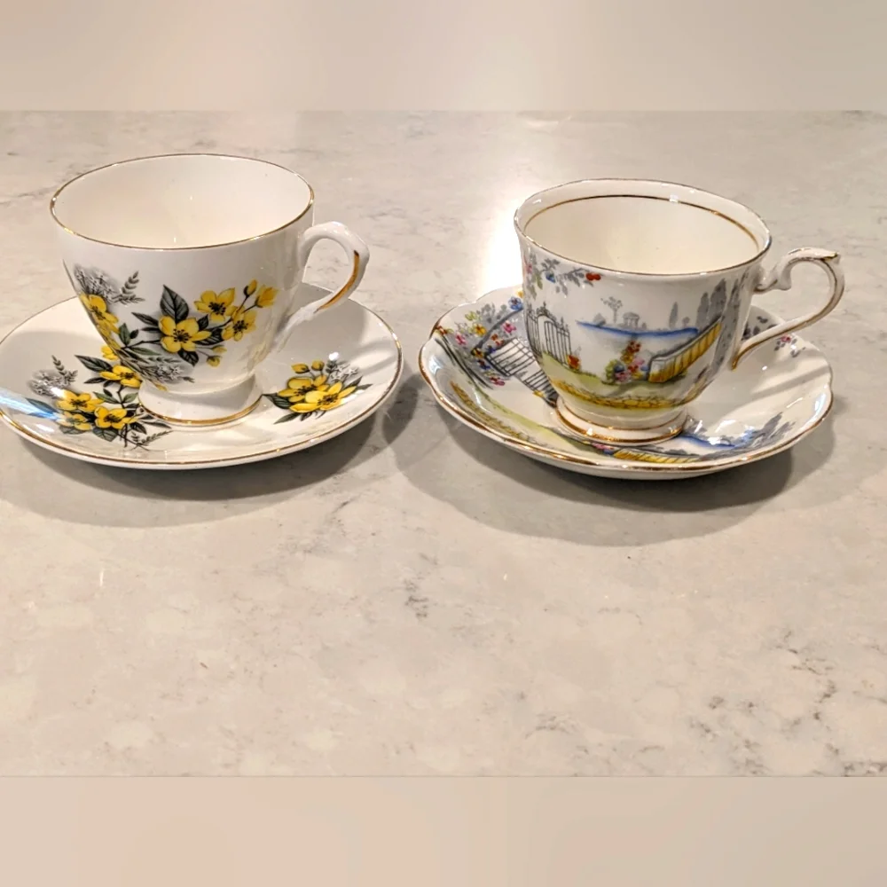 Set of 2 Royal Dover & Royal Albert Bone China 2 Teacups and 2 Saucers England